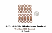 8/0 Heavy Duty Stainless Steel Barrel Swivels -  ED Coated™ Tru-Sand™  (10-pack)