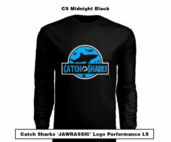 Catch Sharks 'Jawrassic' Logo - 'Midnight Black/Blue' Long Sleeve Performance Shirt