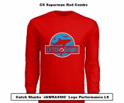 Catch Sharks 'Jawrassic' Logo - 'Superman Red/Blue' Long Sleeve Performance Shirt - LIMITED EDITION
