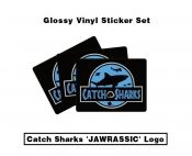 Catch Sharks Dual Jawrassic/Classic Logos - Midnight Black/Blue Glossy Vinyl Sticker Pack